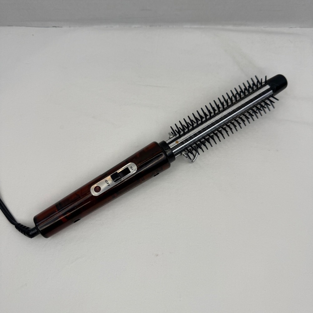 Vintage Tortoiseshell Electric Heated Hair Styling Brush Curling Iron Hi Lo Off